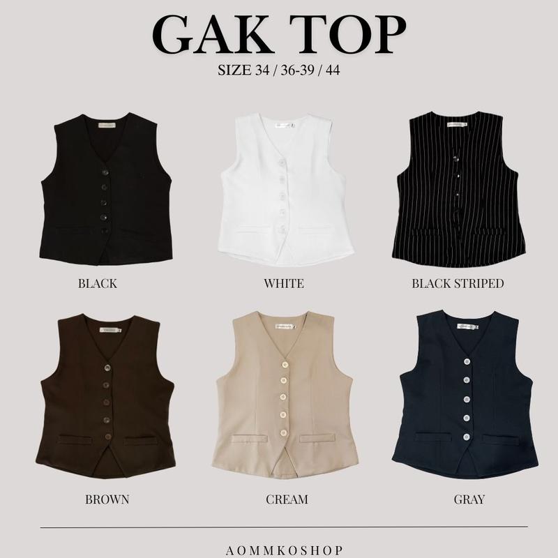GAK เสื้อกั๊กมีกระดุม เสื้อคอวี (ซับในสองชั้น) ผ้าเปเป้ยืดหยุ่นใส่สบาย งานไซส์ สาวอวบใส่ได้ AOMMKOSHOP - S111 Lady Clothing Women ผู้หญิง