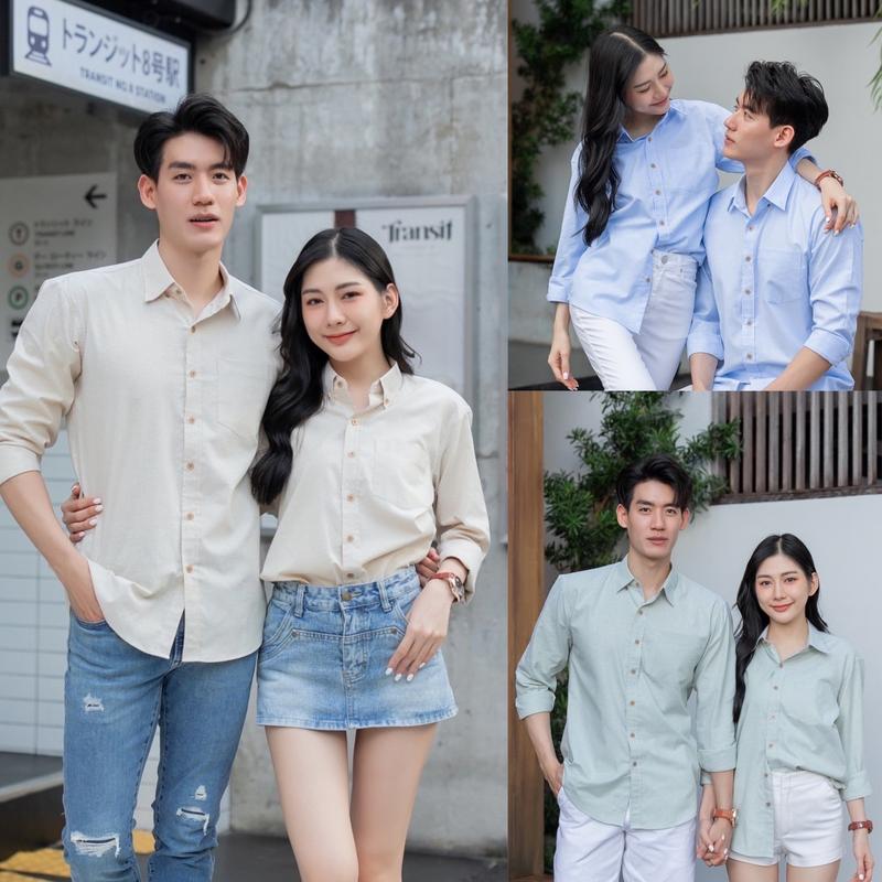 (S-7XL) ผ้า OXFORD เสื้อคู่แขนยาว รุ่นคอปกกระดุมยาว ครบสี  (ราคาต่อตัว)  Clothing