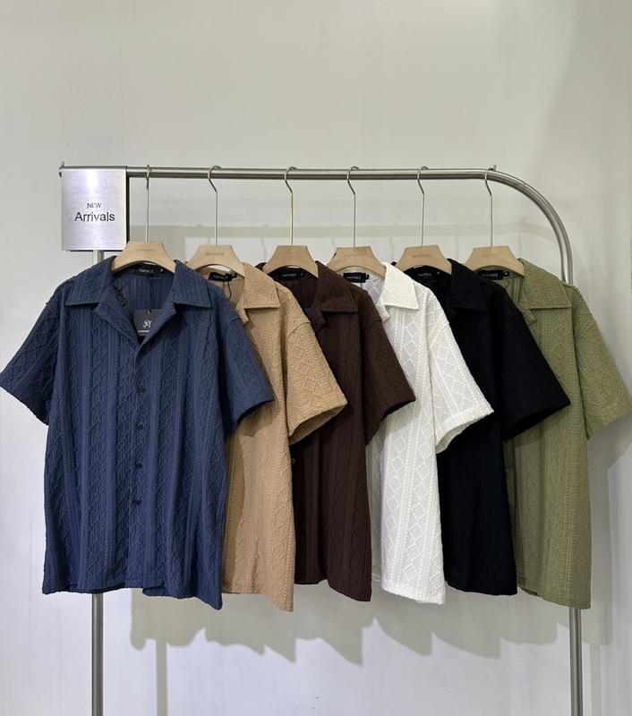 เสื้อเชิ้ตผู้ชาย เสื้อเชิ้ตลายทางผู้ชาย หกสีพร้อมส่ง Man Clothing ครีม น้ำตาล